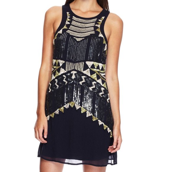 Gracia Dresses & Skirts - NWT Gracia Sequined Sparkle Navy Blue Mini Dress Sleeveless M